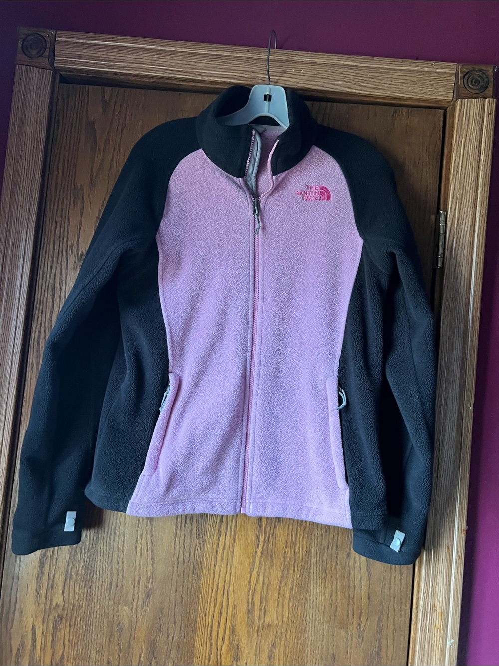 The North Face Light Pink and Black Fleece Jacket size med